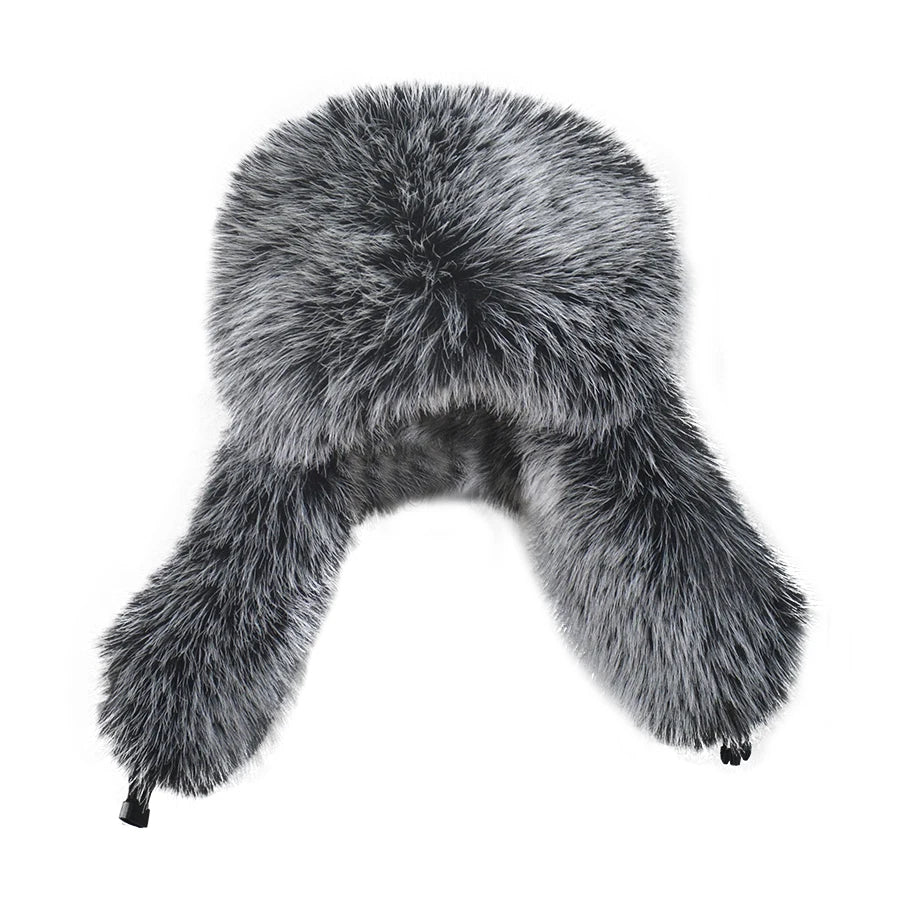 2025 New Men's 100% Natural Fake Fox Fur Bomber Hats Winter Russian Man Warm Faux Fox Fur Hat Male Fake Fur Caps