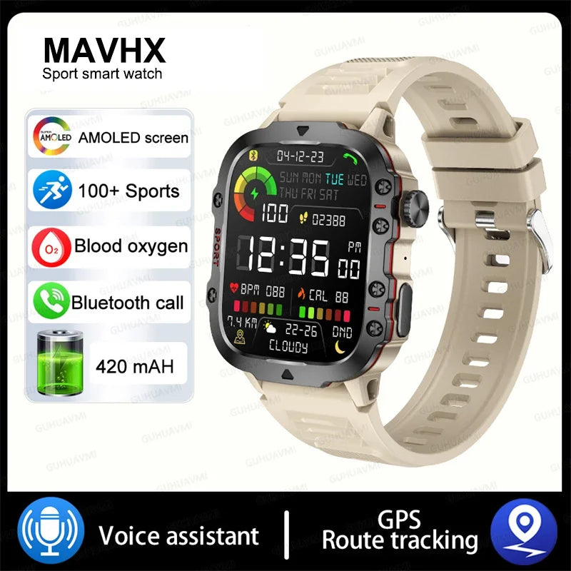2024New Rugged Military Fitness Smart Watch Men For Android Xiaomi IOS 3ATM Waterproof Sport Ai Voice Calling Smartwatch Outdoor