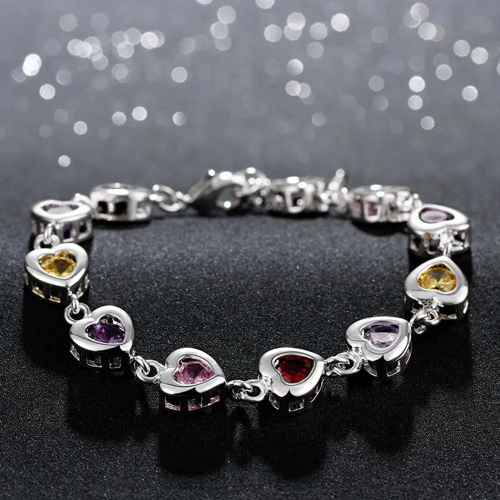 Crystal Bracelet Heart Chain Drop Crystals — Silver | KIMLUD