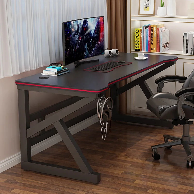 Steel Frame Gaming Desk With K-Shaped Legs — Charcoal Black | KIMLUD
