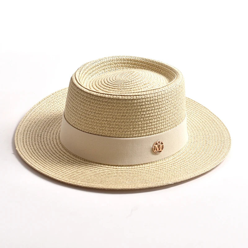 Hats and Caps Flat Brim Sun Hat with Ribbon — Natural | KIMLUD