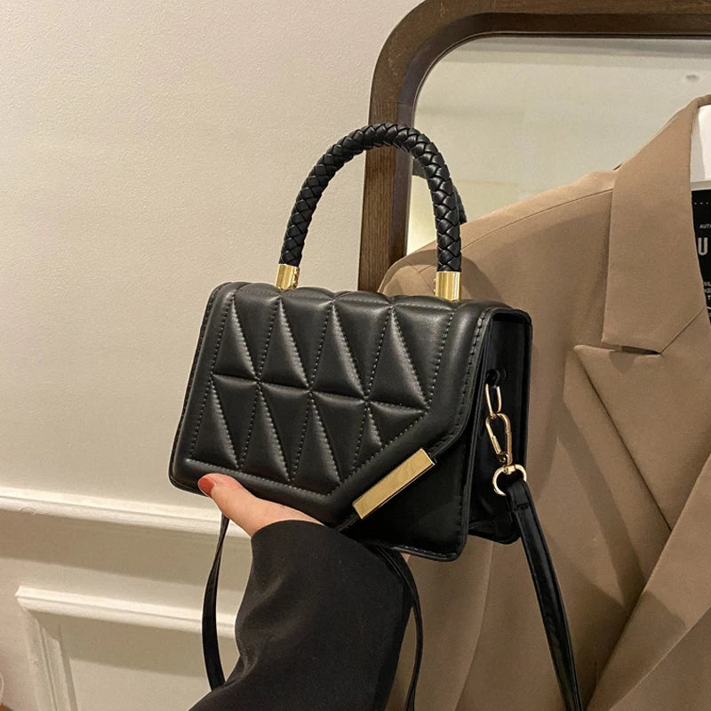 PU Leather Shoulder Bag Crossbody Plaid — Black | KIMLUD