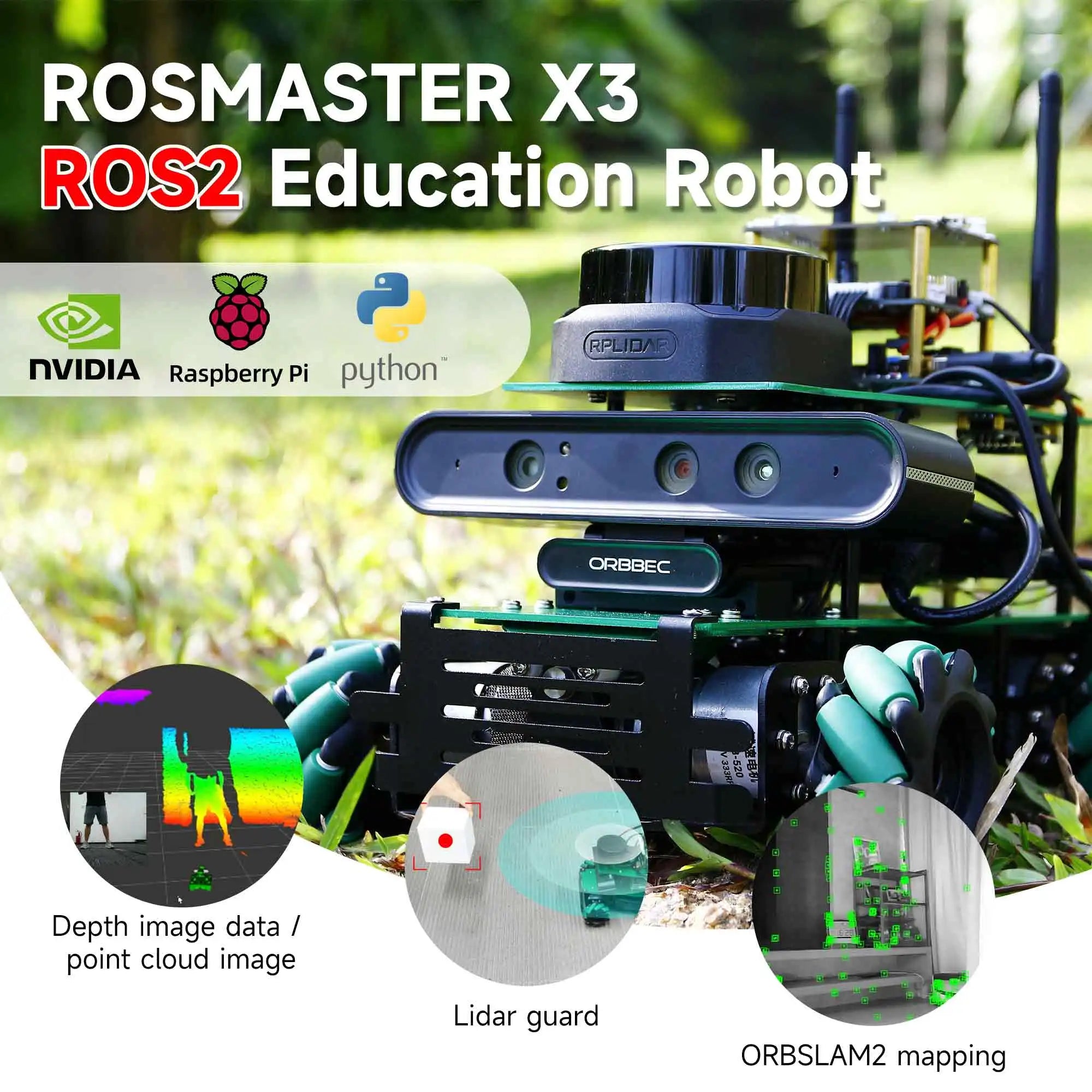 ROSMASTER X3 ROS2 Robot Aluminum Alloy Frame Autopilot Lidar Mapping for Jetson NANO Orin NX SUPER Orin NANO SUPER Raspberry Pi5