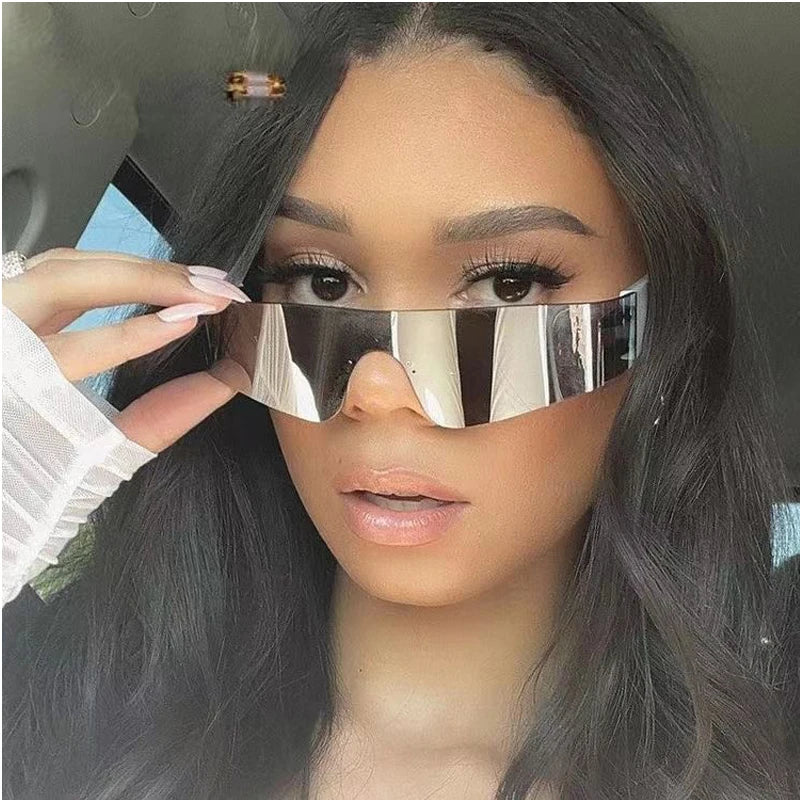 Cycling Punk Eyeglasses Wrap Around Mirrored Lenses — Black | KIMLUD