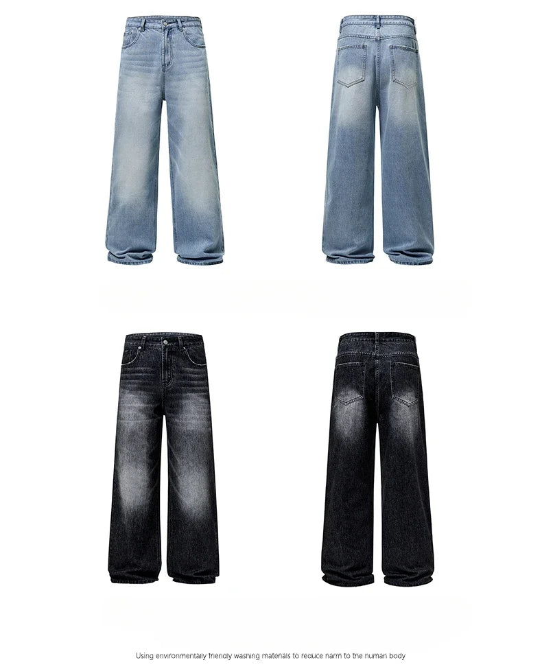 4 Colors Autumn Vintage Distressed Men's Baggy Straight Jeans Fashion Korean High Street Denim Pants Streetwear Male Trousers