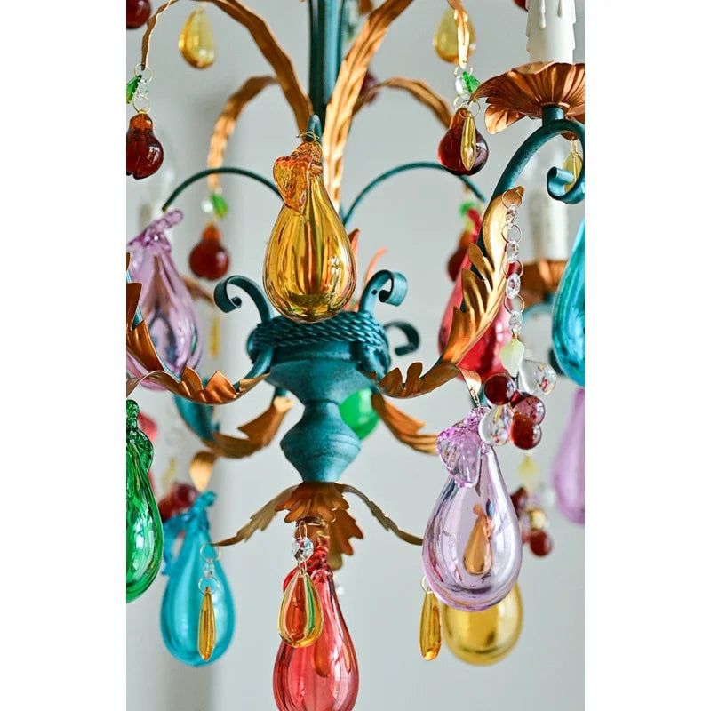 French Colorful Restaurant Chandelier Art Glass Lamp Romantic Bedroom Lamp Retro Colorful Candle Chandelier Crystal Lamp