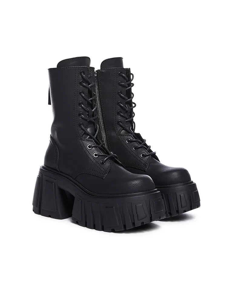 Women Punk Boots 8cm Platform Classic Versatile Design Shoes Leather Cool Boot Chunky High Quality Lace Up Casual Outdoor Shoes