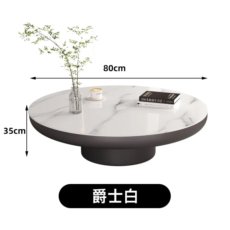 Italian Luxury Round Coffee Table Veined Marble Surface — Charcoal Gray | KIMLUD