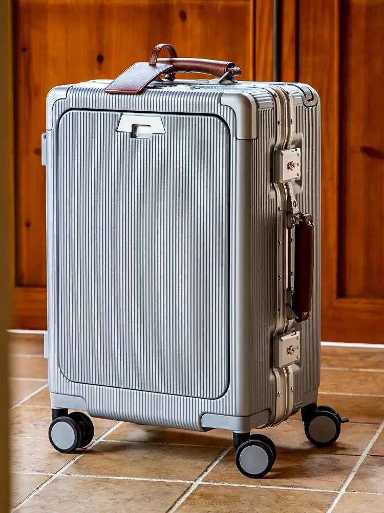 New Suitcase Wide Handle Front Opening Luggage with USB Cup Holder 20/26 Inch Suitcase Trip Cabin Carry-on Password Trolley Case