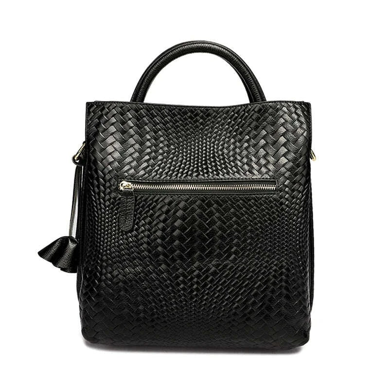 KIMLUD, Fashionable and luxurious woven pattern casual versatile black woven pattern daily commuting cowhide women's handbag, KIMLUD Womens Clothes