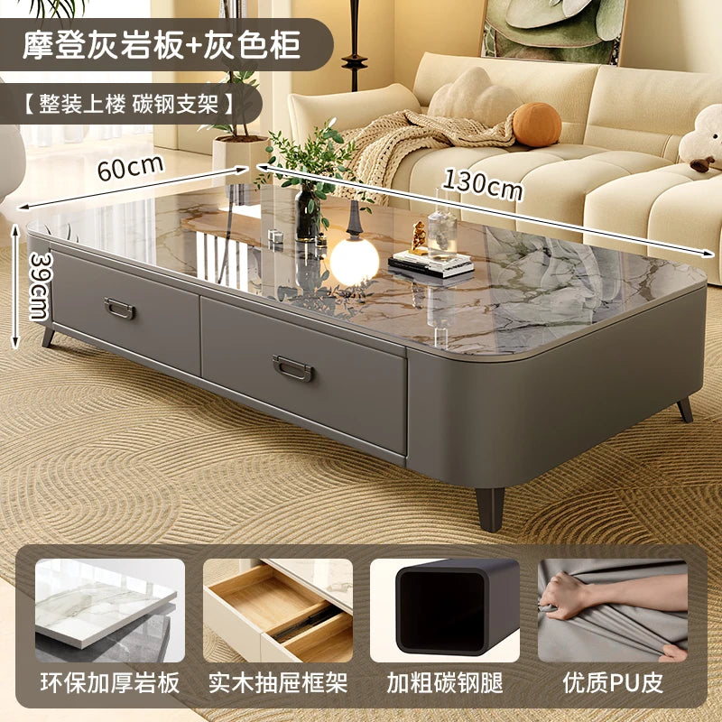 Rock-Slab Coffee Table With Wooden Frame — White | KIMLUD