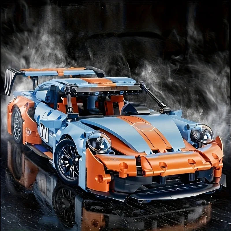 1:14 orange-blue building block supercar, ABS plastic assembly car model, birthday/Christmas/Halloween/Thanksgiving gift