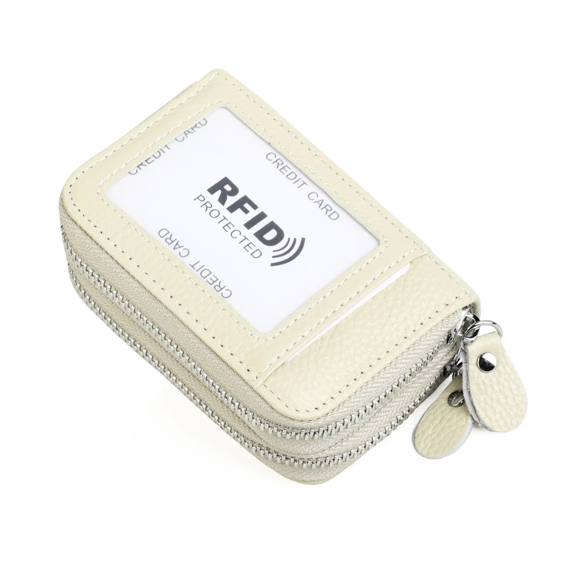 Genuine Leather Wallets RFID Blocking Double Zipper — Black | KIMLUD
