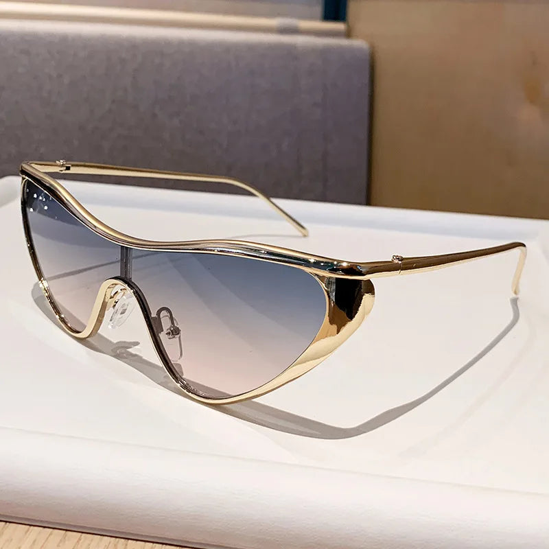 Metal Cat Eye Sunglasses Large Frame — Gold | KIMLUD