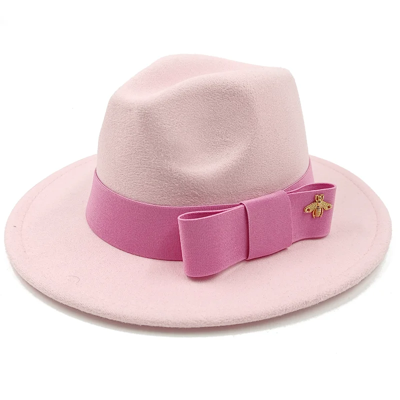 Low price wholesale Fedora hats Winter jazz monochrome bow elastic band men and women red jazz hats Fedora hats sombrero hombre - KIMLUD