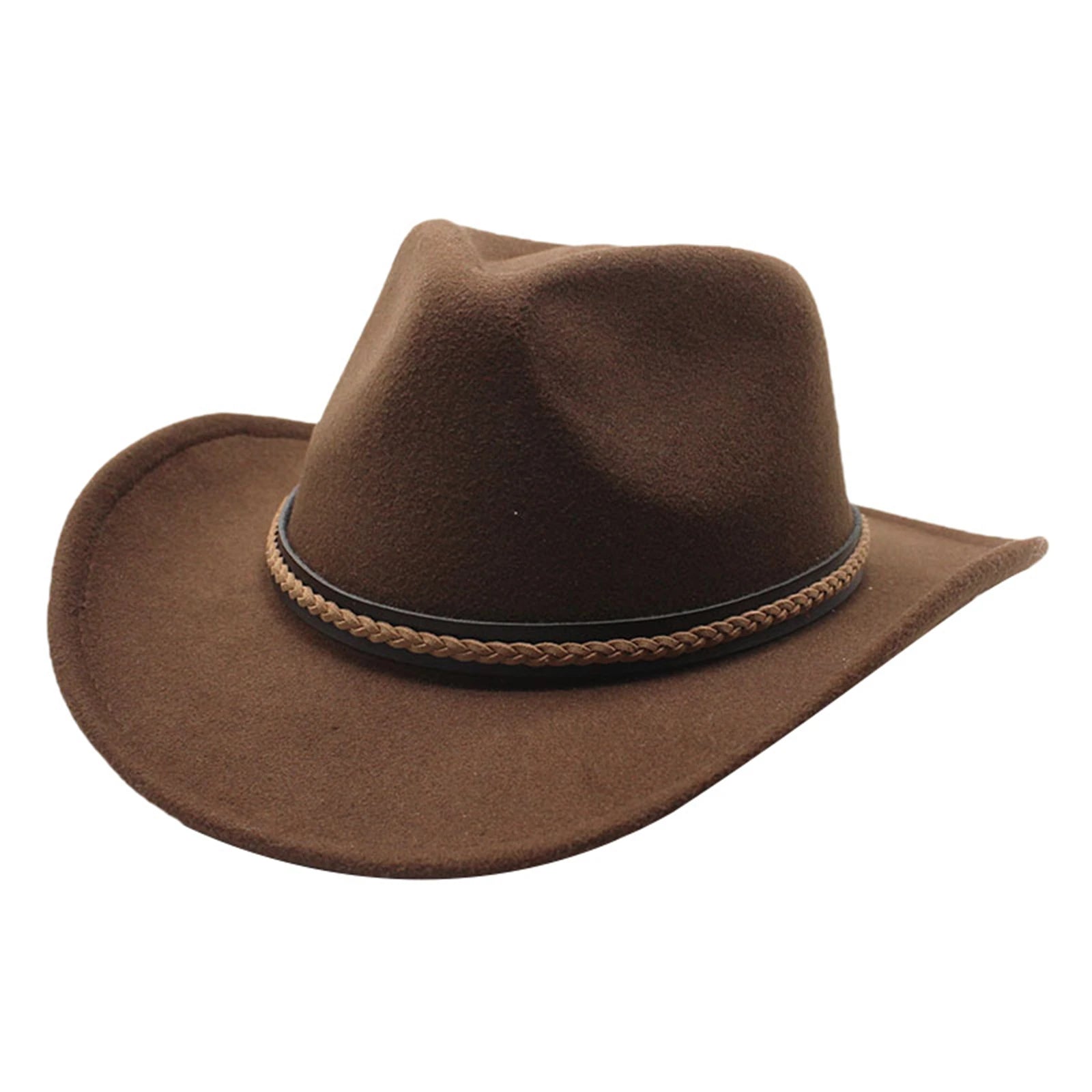 Felt Cowboy Hat Wide Brim With Decorative Band — Black | KIMLUD