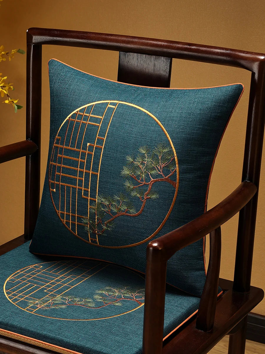 Embroidered Chinese Luxury Cushion Cover 45x45cm Elegant Crane Decorative Linen Pillowcase Living Room Sofa Autumn Pillow Covers