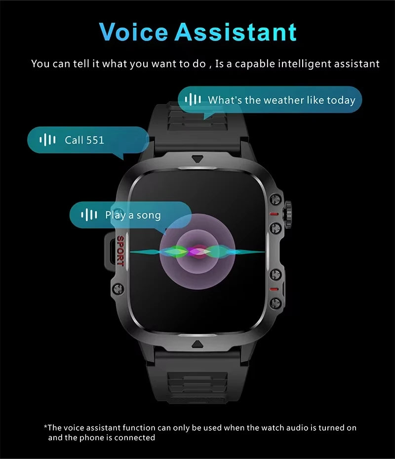 LAXASFIT 2025 Rugged Military Smart Watch Men's Outdoor Watch 2.01" HD Touch Screen Voice Bluetooth Call Smartwatch
