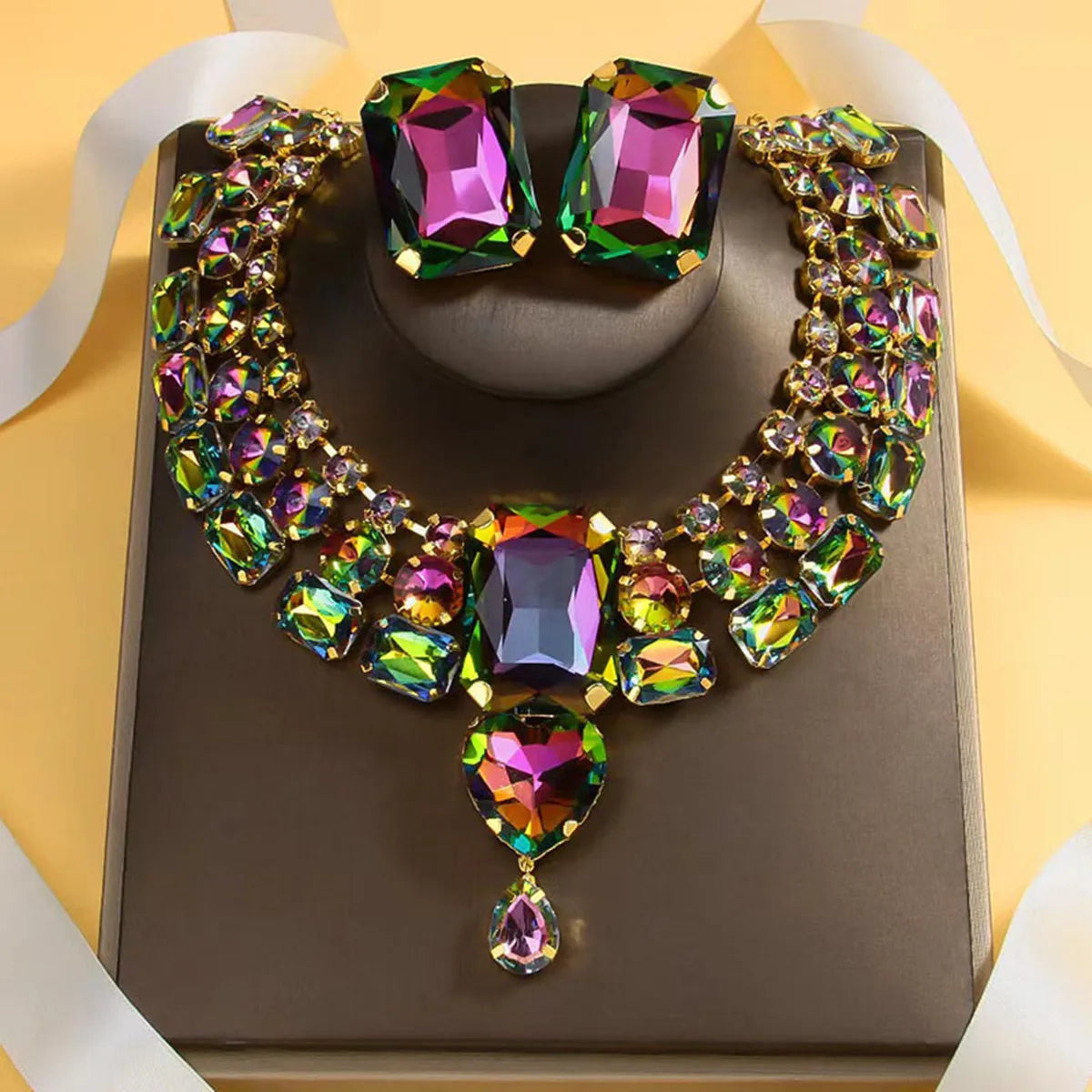 Crystal Square Necklace Set — Multi-Color | KIMLUD