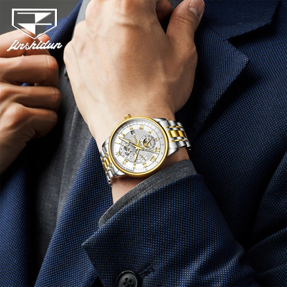 JSDUN Best Selling Fashion Trend Multifunction Watches for Men Stainless Steel Waterproof Luxury Automatic Mechanical Man Watch