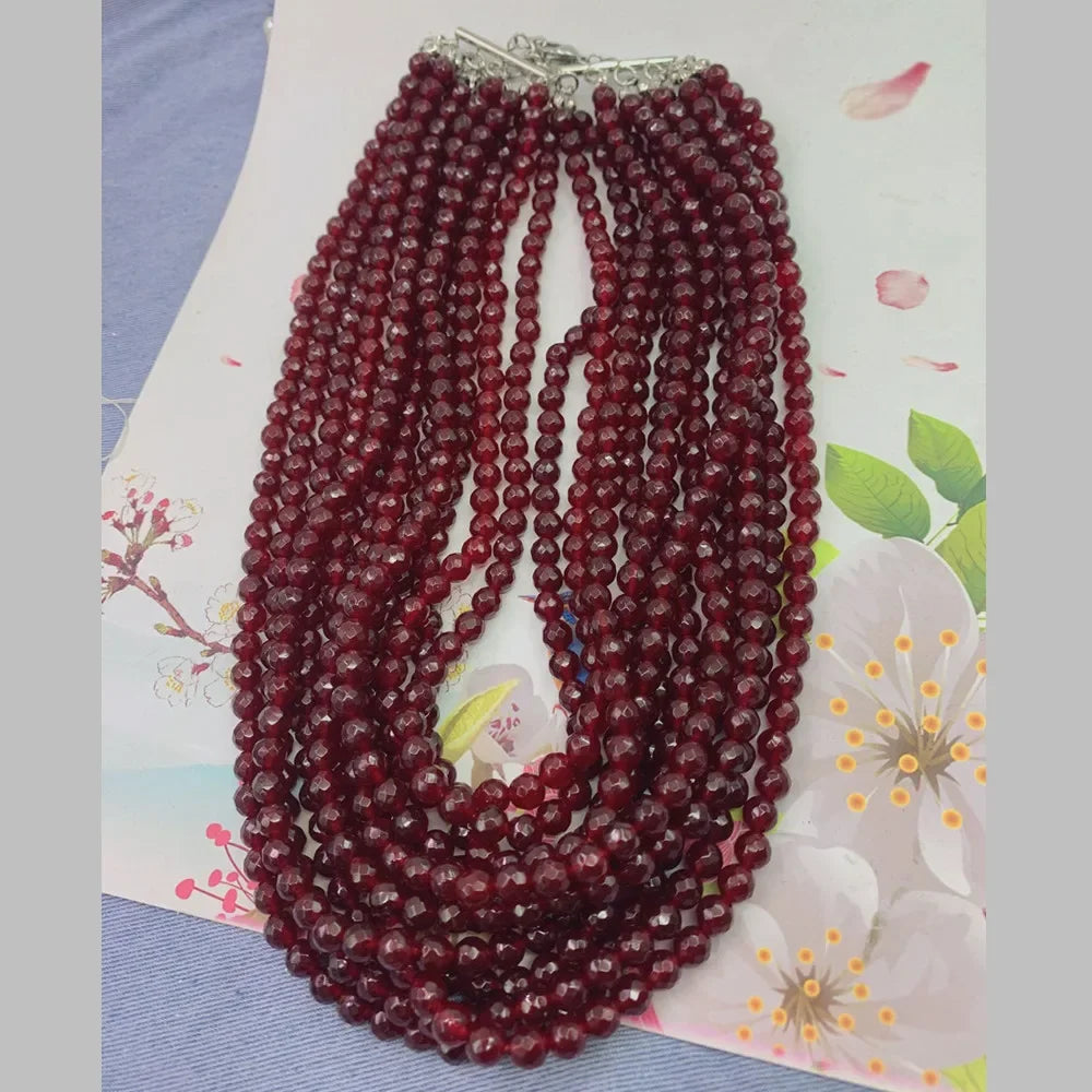 Fashion Luxurious Natural Stone Necklace for Women 6mm Faceted Ruby Multi-lay Jade Clavicle Chain Temperament Elegant Jewelry