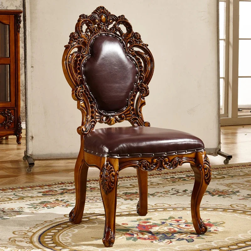 Leather Cowhide European Dining Chair Frame — Deep Espresso-Brown | KIMLUD