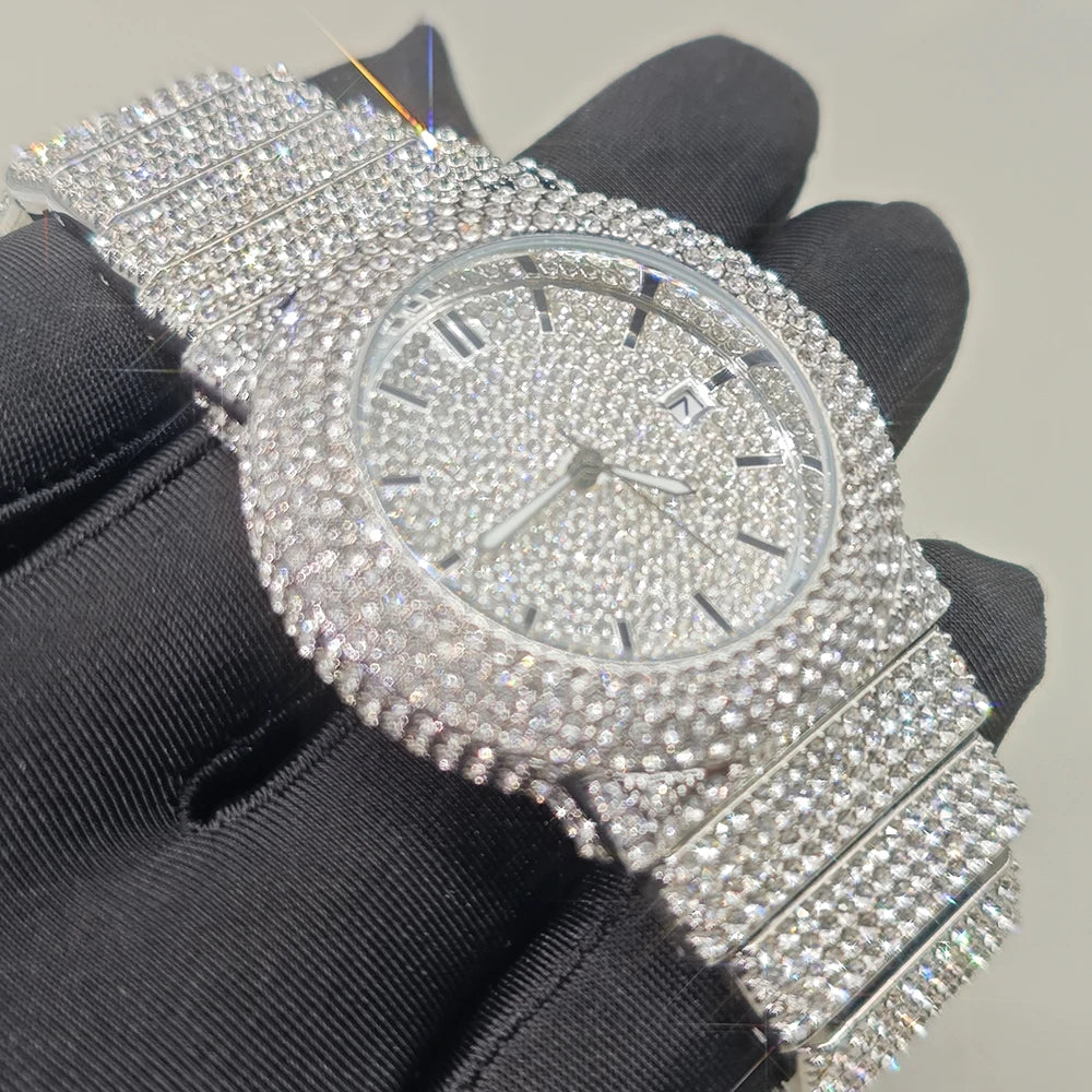 Hot New Luxury Watches For Men Full Diamond Iced Hip Hop Stylish Quartz Watch For Male Waterproof Calendar Men's Wristwatches