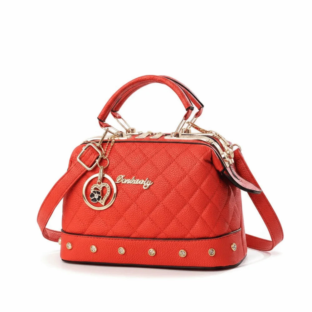 PU Leather Square Bag Rivet Crossbody — Black | KIMLUD