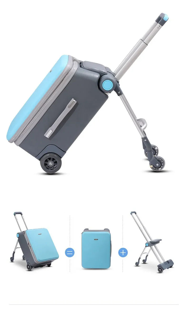 Waterproof ABS Carry-On Luggage For Kids Travel Companion With Multi-Function Design — Sky-Blue | KIMLUD