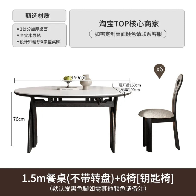 Marble Nordic Center Dining Table Round Extendable — White | KIMLUD