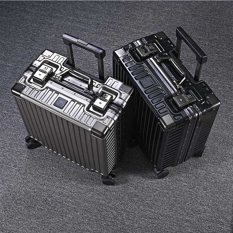 Aluminum Frame Carry-On Suitcase Sturdy PC Trolley Case — Black | KIMLUD