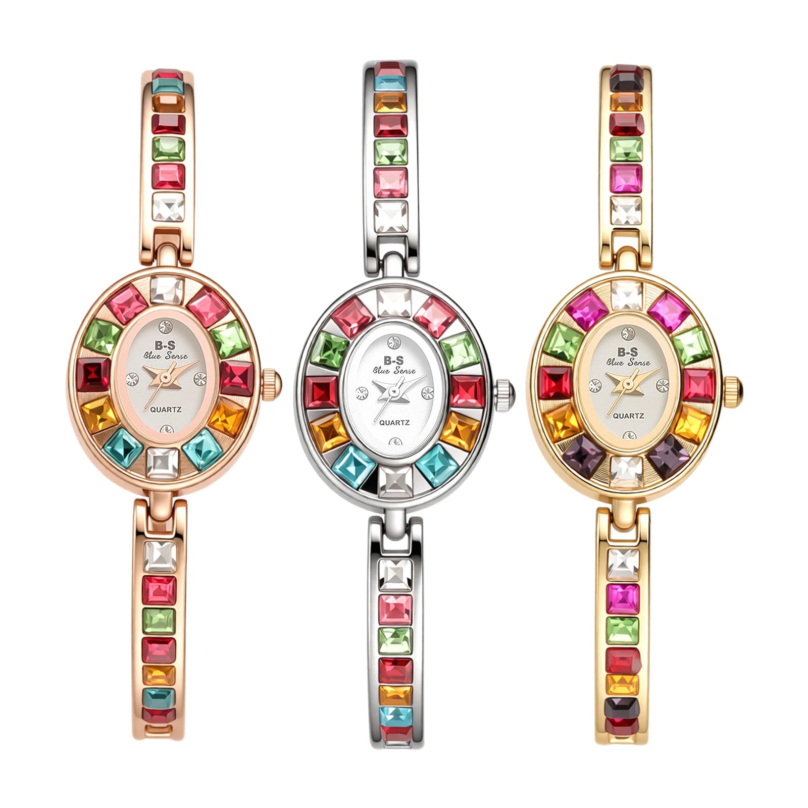 Diamond Bracelet Watch Oval Case Shell Dial — Ivory | KIMLUD