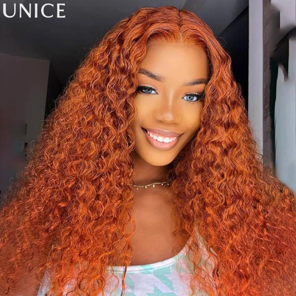 Lace Front Wig - Ginger Curly - Human Hair - Ginger | KIMLUD