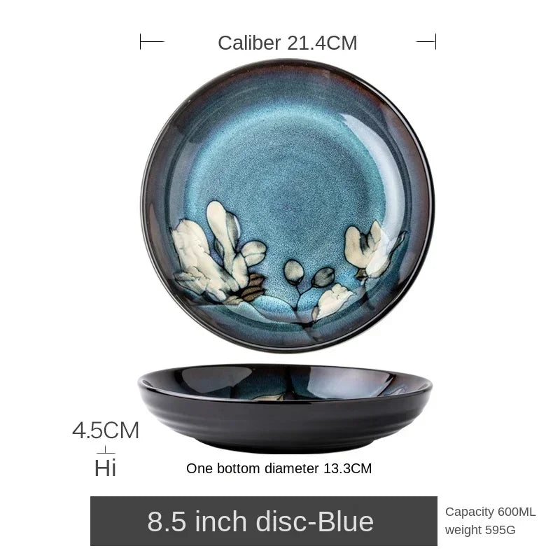 Chinese-style ceramic deep plate household salad plate disc personality plate creative old-fashioned hand-painted tableware - KIMLUD