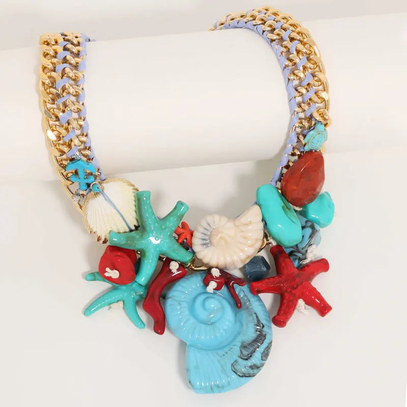 Boho Beads Conch Starfish Necklace — Ivory | KIMLUD