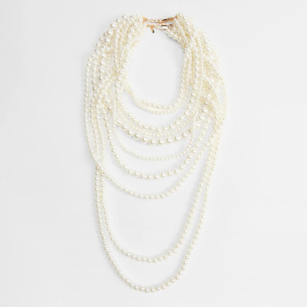 KIMLUD, Girlgo Zaa MULTI-STRAND FAUX PEARL NECKLACE,Autumn Suit Sweater, Long Necklace, Daily Shopping Wedding Jewelry, Multilayer necklace, KIMLUD APPAREL - Womens Clothes