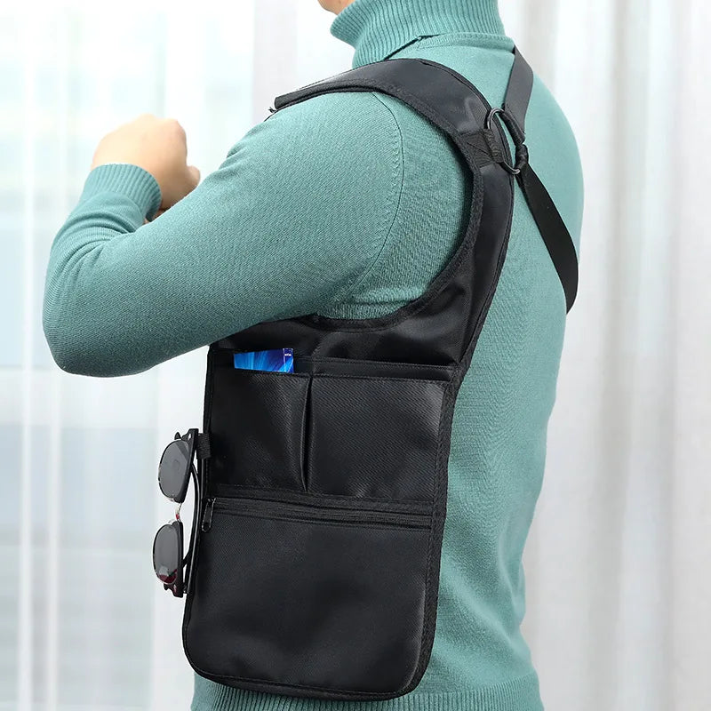Polyester Anti-Theft Shoulder Bag Double-Bag Design — Black | KIMLUD