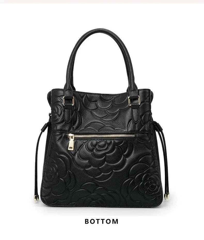 KIMLUD, Aidrani Fashion Genuine Leather Women's Bag Large Capacity Women's Handbag Black Embossed Cowhide Shoulder Bag, KIMLUD Womens Clothes