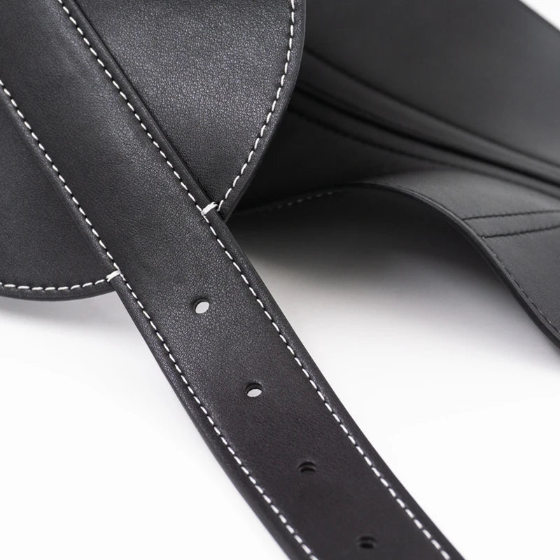 Belt – Top-Stitched Waist Belt – Split Leather – Black | KIMLUD