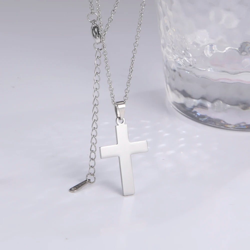 Gold-Tone Stainless Steel Cross Pendant Choker Necklace — Gold | KIMLUD