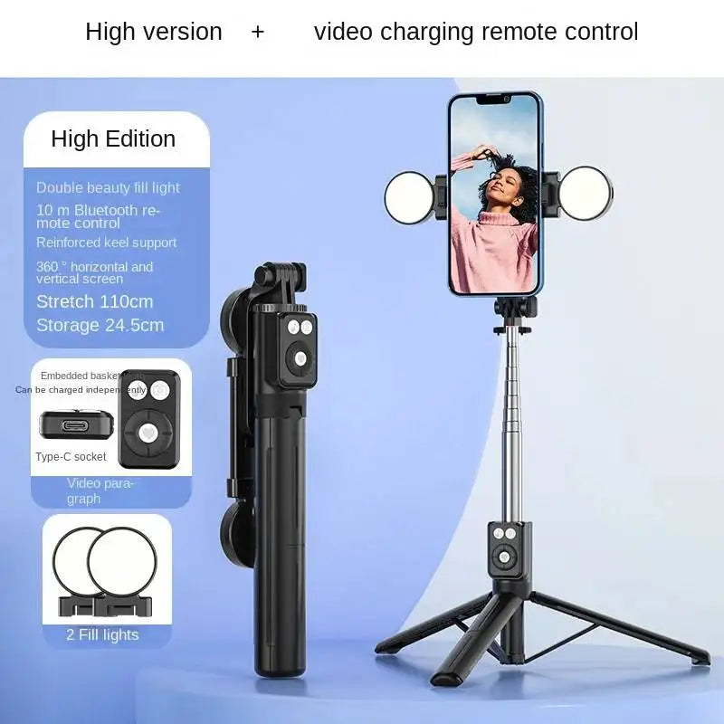 Mobile Phone Selfie Stick Wireless Remote Control Bluetooth With Double Light Live Broadcast Tripod All-in-one Fill Light