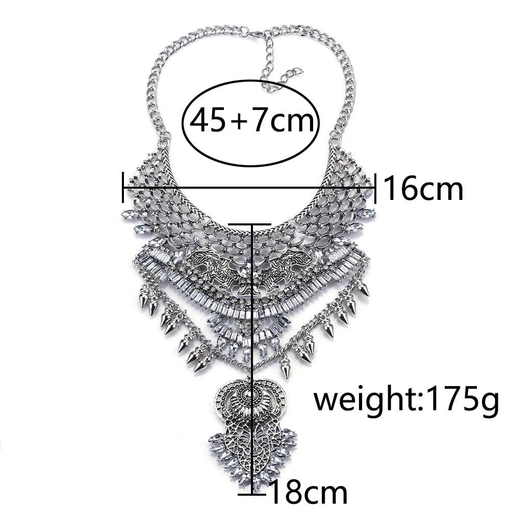 Statement Necklace – Rivet Crystal Deco – Zinc Alloy – Silver | KIMLUD