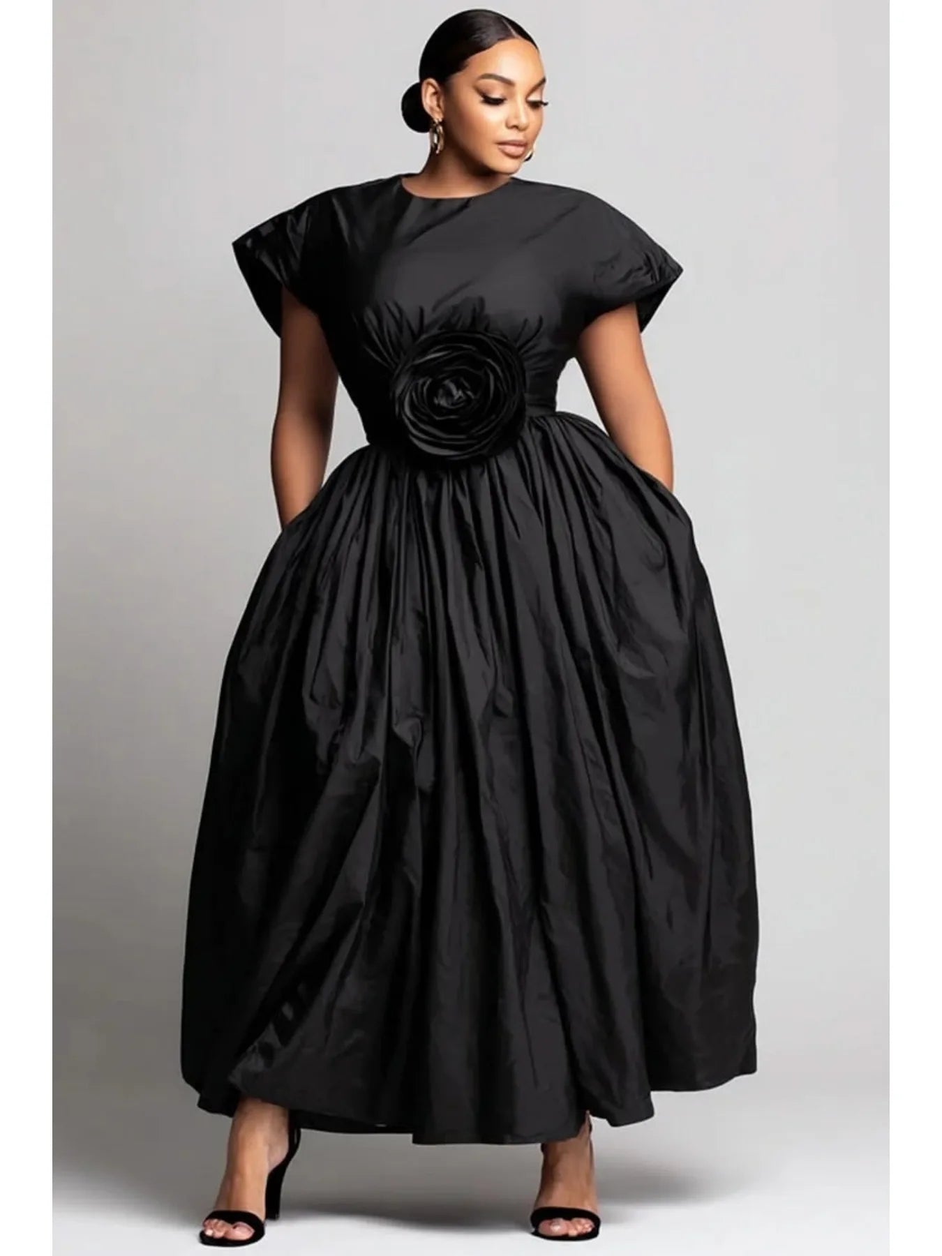 Polyester Floral Midi Dress Plus-Size — Rose | KIMLUD