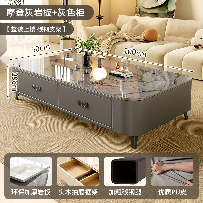 Rock-Slab Coffee Table With Wooden Frame — White | KIMLUD