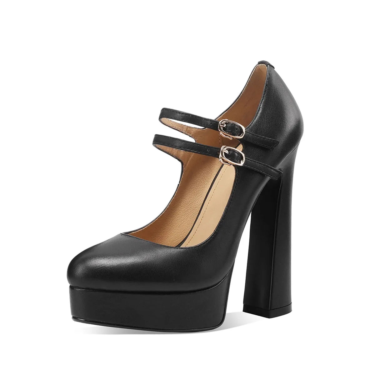 Mary Jane Pumps – Platform – Cowhide – Spring Beige | KIMLUD