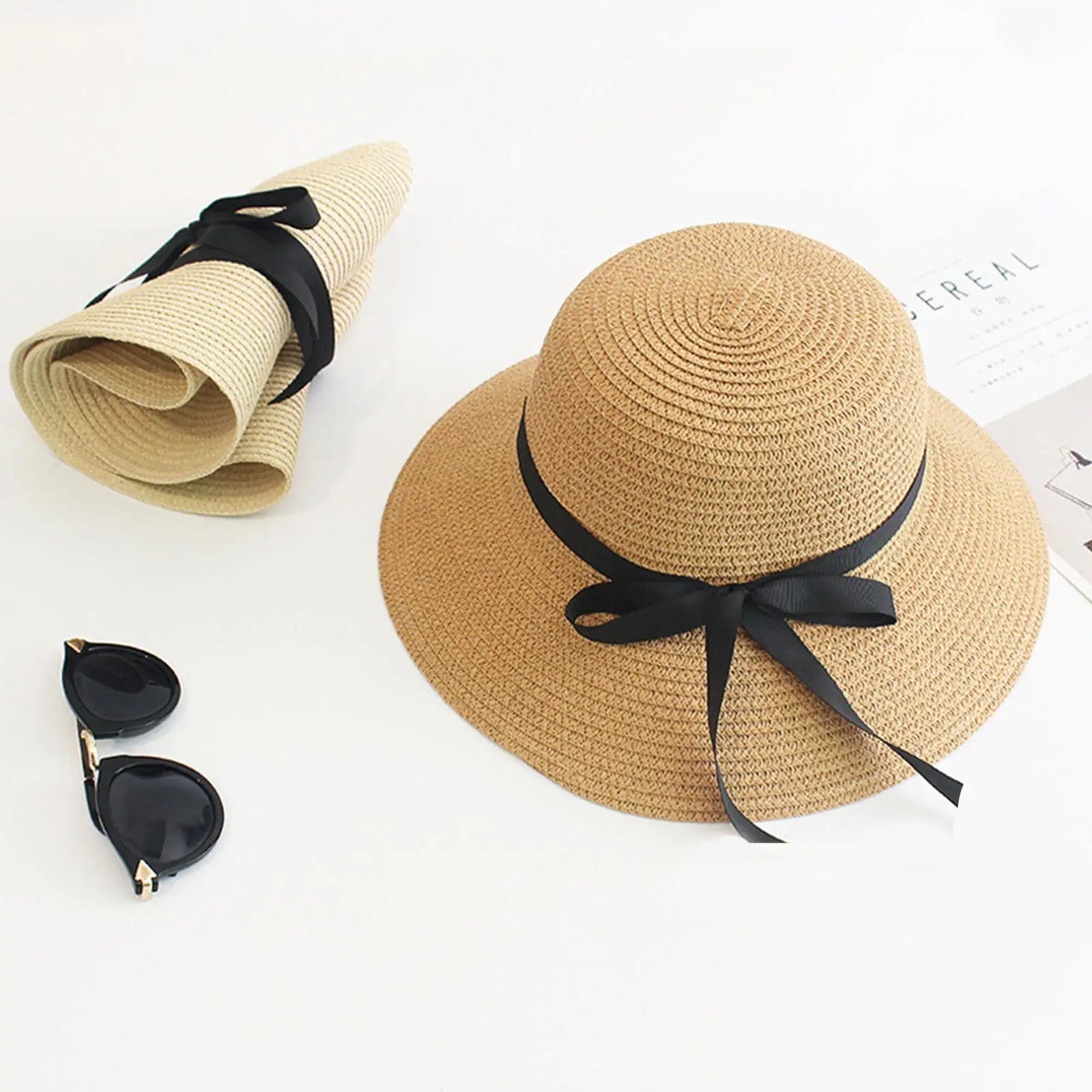 Foldable Straw Wide-Brim Sun Hat — Natural | KIMLUD