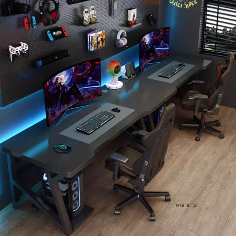 L-Shaped Double Computer Desk Home Office — Black | KIMLUD