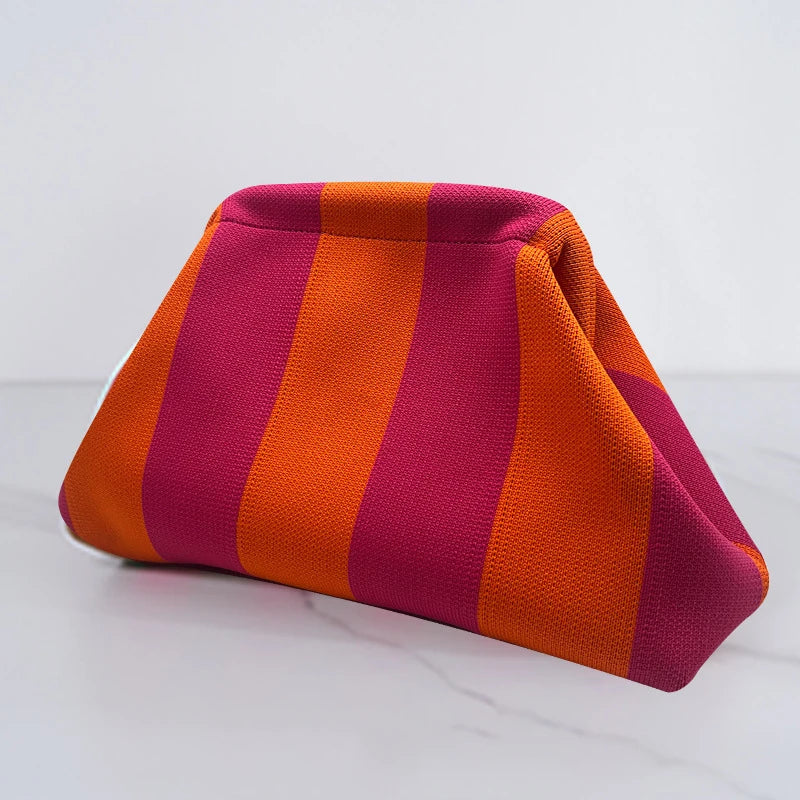 Striped Polyester Clutch Bag Small — Multicolor | KIMLUD