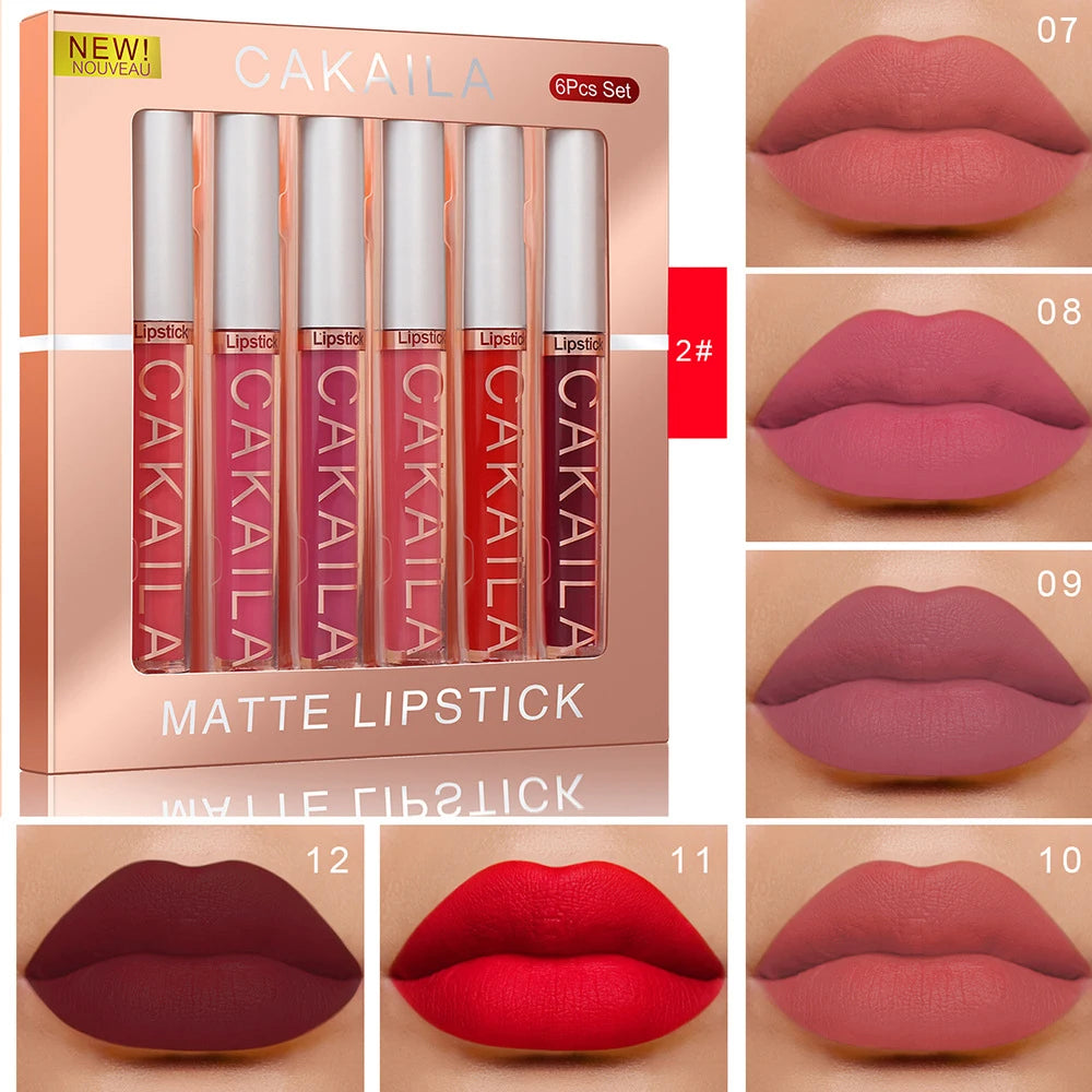 6pcs/pack lip gloss set, long-lasting non stick cup liquid lipstick velvet matte lip gloss
