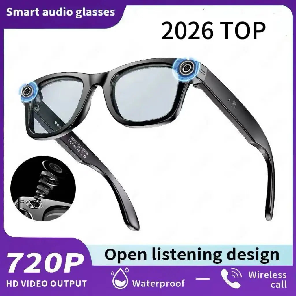 Lightweight Polymer Frame Smart Glasses With 8MP Camera — Black | KIMLUD